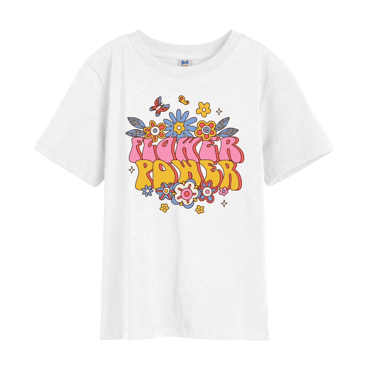 Koszulka w stylu Retro dla dziewczynki „Flower Power” Biała